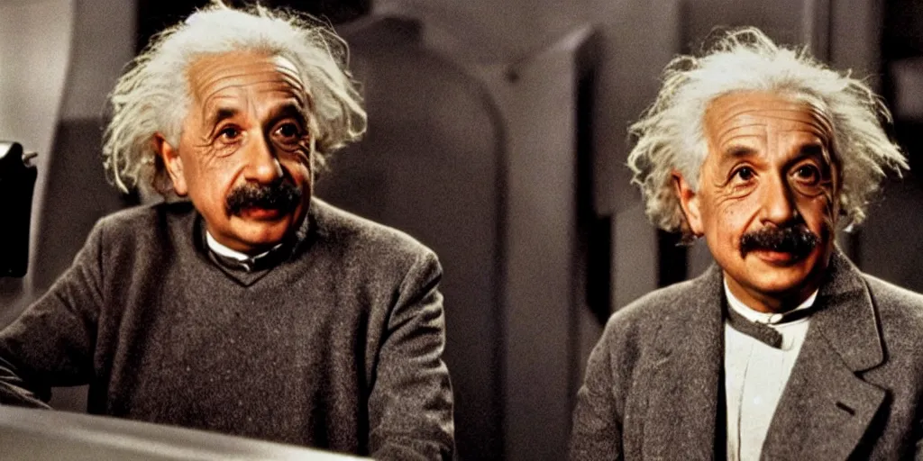 Image similar to Albert Einstein in a scene from Star Trek the original series