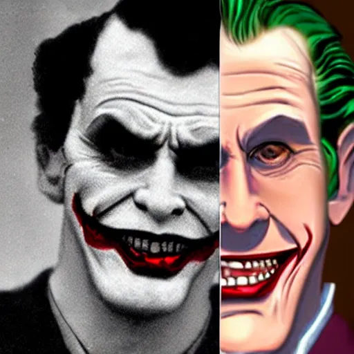 Image similar to DLSR of the real life person who looks exactly like the Joker from Silver Age DC Comics