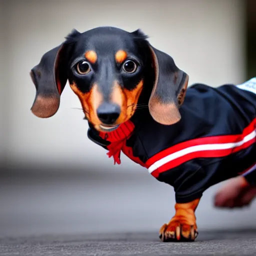 Image similar to dachshund wearing hockey gear