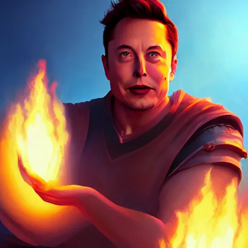 Prompt: Portrait of Elon Musk as Hephaestus, the greek god, mattepainting concept Blizzard pixar maya engine on stylized background splash comics global illumination lighting artstation lois van baarle, ilya kuvshinov, rossdraws