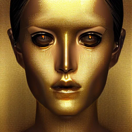 Image similar to an intricate, detailed face of an android, golden skin with water drops on it, dramatic lighting, trending on artstation, art nouveau