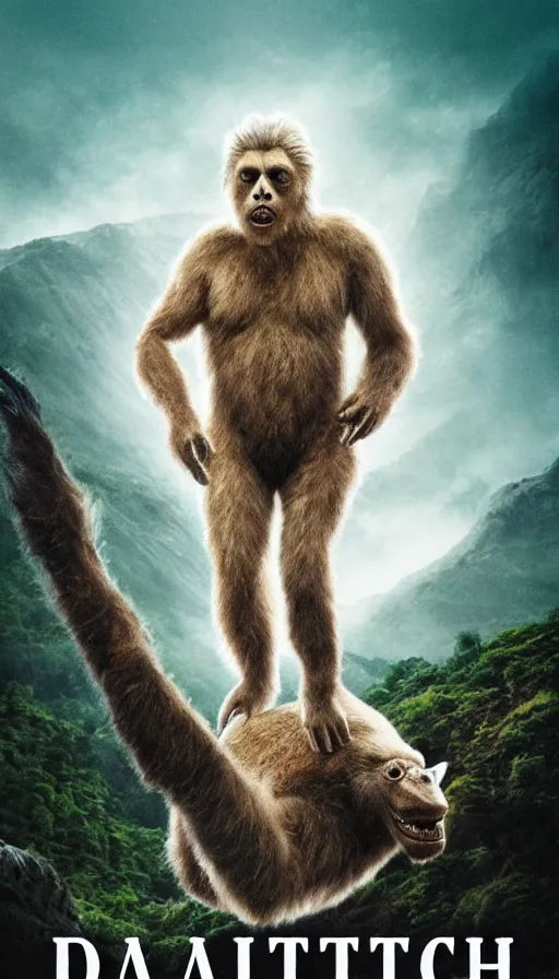 Image similar to movie poster about David Attenborough and cryptids, Bigfoot, Nessie, aliens