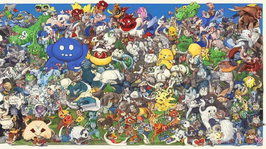 Image similar to animals and monsters in a video game by Ken Sugimori illustration
