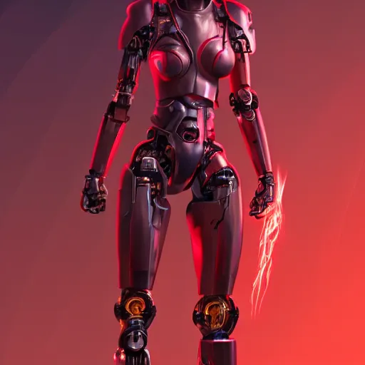 Prompt: full body, female cyborg, perfect robotic face, red background, 8 k, magic the gathering, desert, d & d, artstation, high detail, smooth, sweaty character concepts by senior concept artist