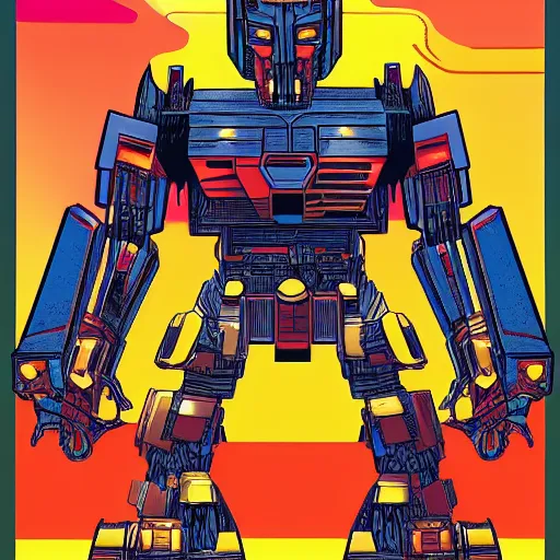 Image similar to optimus prime standing in the desert by kilian eng