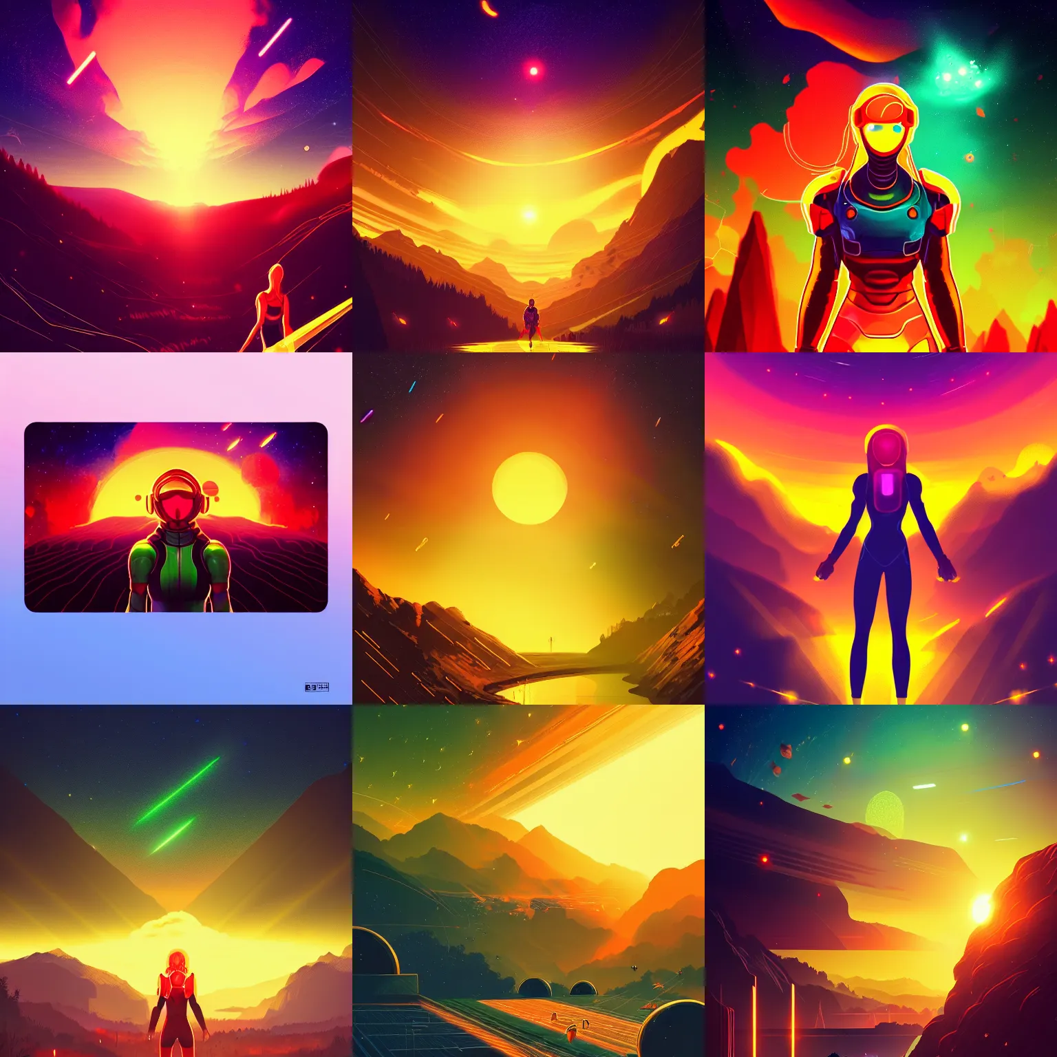 Prompt: alena aenami, samus aran, nebula background, bright fireflies everywhere around, very bright, bright golden hour, epic, unreal engine, 8 k, trending on artstation, oversaturated, bright