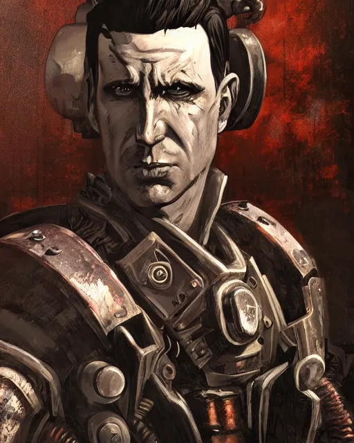 Image similar to An epic fantasy comic book style portrait painting of a very imposing Industrial goth Trent Reznor in Fallout 4 (Xbox One X), character design by Mark Ryden and Pixar and Hayao Miyazaki, unreal 5, DAZ, hyperrealistic, octane render, cosplay, RPG portrait, dynamic lighting, intricate detail, cinematic 4K