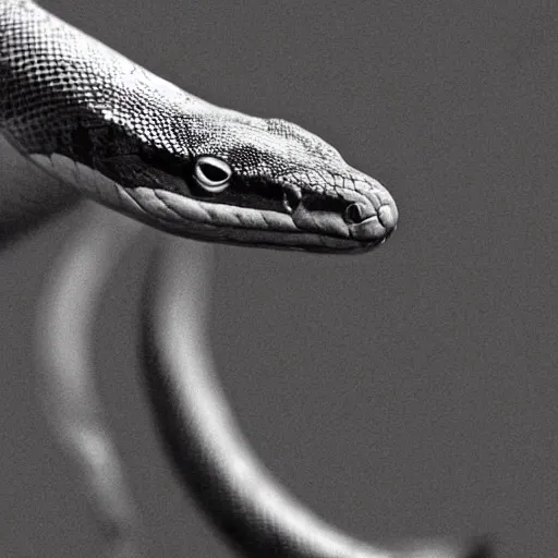 Image similar to hyperrealistic photo of a long snake with a head, long shot