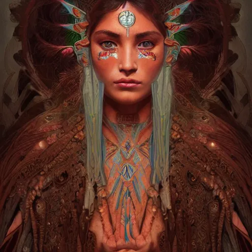 Image similar to portrait of an aztec rain goddess, with white skin, glowing eyes, intricate, elegant, highly detailed, digital painting, artstation, concept art, smooth, sharp focus, illustration, art by artgerm and greg rutkowski and alphonse mucha and william - adolphe bouguereau