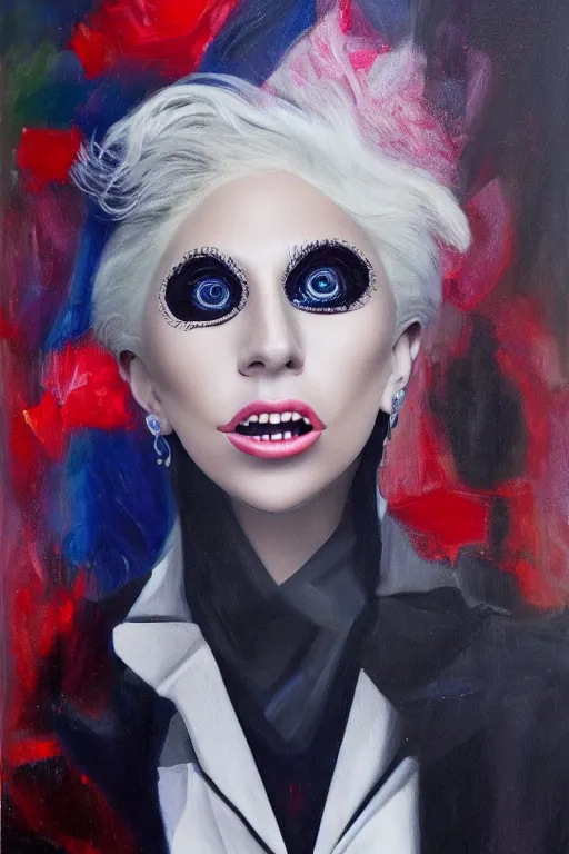 Prompt: lovechild of Lady Gaga and Donald Trump, oil on canvas, intricate, portrait, 8k highly professionally detailed, HDR, CG Society