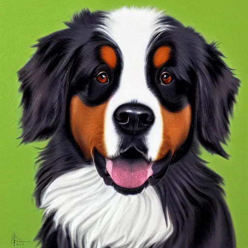 Image similar to portrait of a cute bernese dog, art by elke vogelsang, 8 k ultra realistic, trending on artstation, 4 k, hyperrealistic, focused, extreme details, unreal engine 5, cinematic, masterpiece