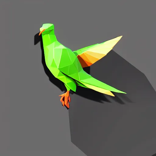 Prompt: a green dove, isometric, vector, low poly, black background, cgsociety, volumetric lighting