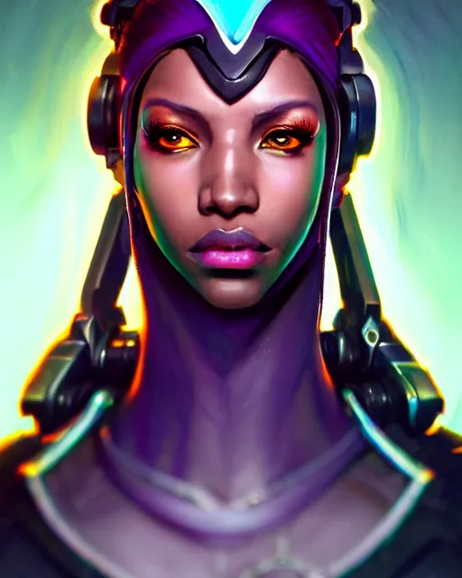 Image similar to sojourn from overwatch, bust, dreadlocks, gray hair, cyborg eyes, fantasy, fantasy art, fantasy, colorful, elegant, character portrait, portrait, close up, highly detailed, intricate detail, amazing detail, sharp focus, vintage fantasy art, vintage sci - fi art, radiant light, caustics, by boris vallejo