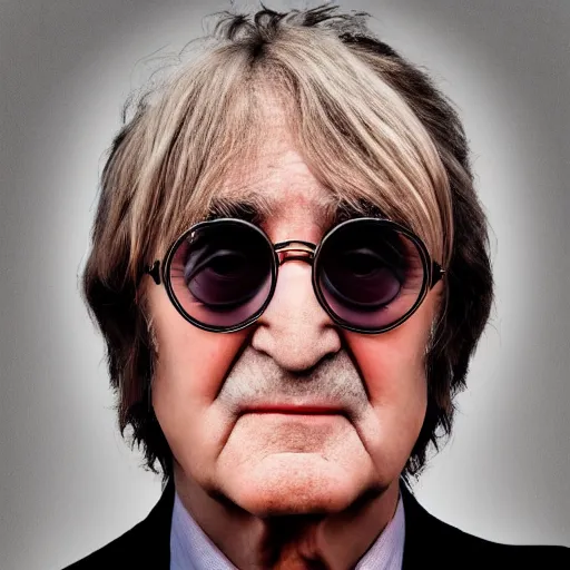 Image similar to old john lennon singer at age 9 0 years old, color ( sony a 7 r iv, symmetric balance, polarizing filter, photolab, lightroom, 4 k, dolby vision, photography award ), vogue, perfect face, movie poster