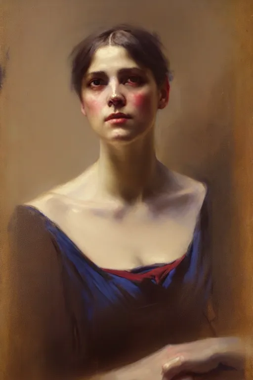 Prompt: solomon joseph solomon and richard schmid and jeremy lipking victorian genre painting full length portrait painting of a young beautiful woman traditional