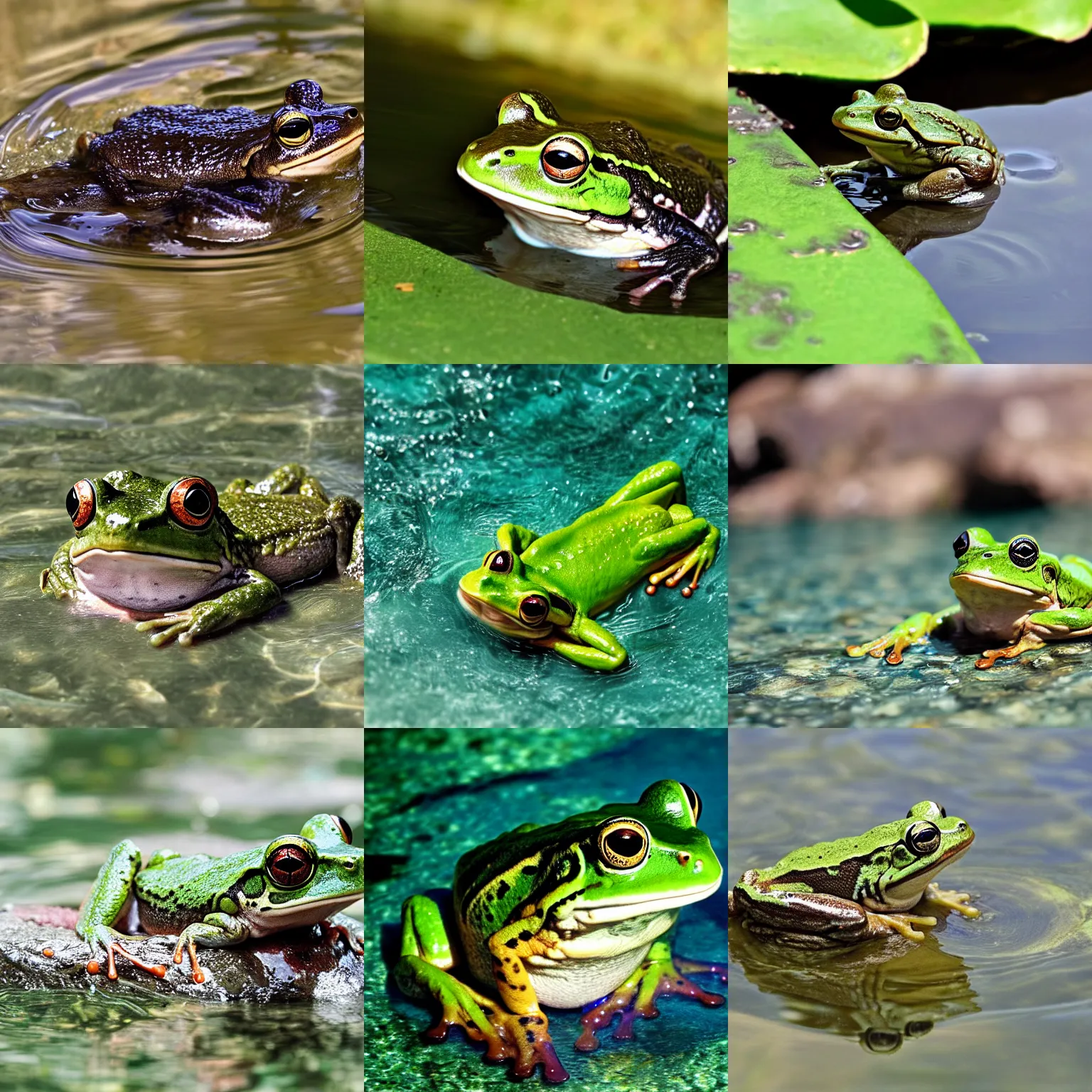 Prompt: frog in the water, water temperature 100 degrees celsius