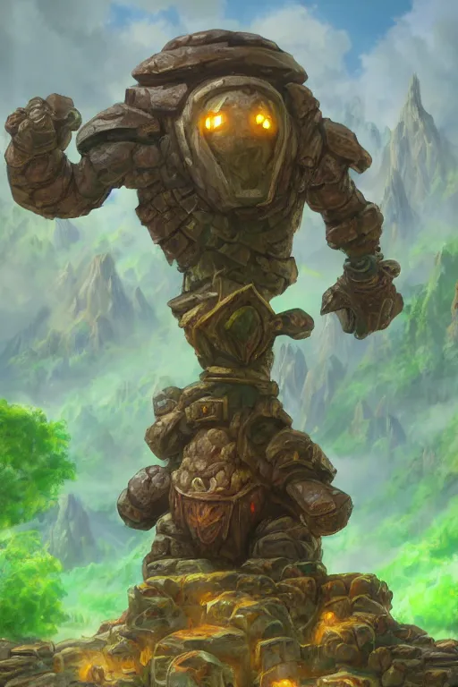 Image similar to zelda fantasy art giant golem troll wood rock greeble gemstone, global illumination ray tracing hdr fanart arstation by sung choi and eric pfeiffer and gabriel garza and casper konefal