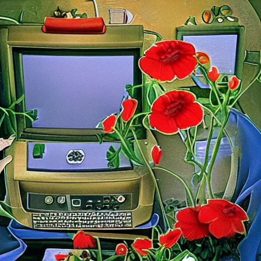 Image similar to Playstation one computer game cover art for a highly detailed flower arranging game, game of the year