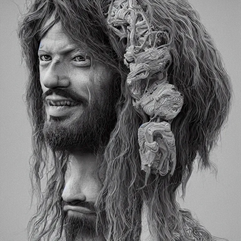 Image similar to surreal portrait of Jesus Christ by Shintaro Kago, beautiful detailed intricate insanely detailed BW 3D render digital art, octane render, 8K artististic portrait photography