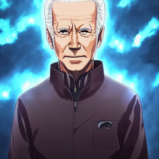 Image similar to portrait of glowing eyes biden, anime fantasy illustration by tomoyuki yamasaki, kyoto studio, madhouse, ufotable, trending on artstation
