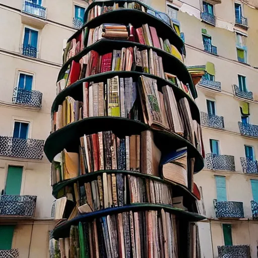 Image similar to backpack full of books gigant in the city of genoa. enormous backpack. cinematic. realistic.