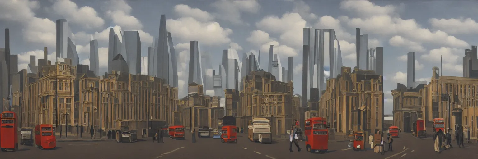 Image similar to london cityscape oil painting magritte