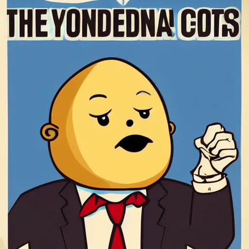 Image similar to a baked potato running for president, wearing a presidential suit and tie, propaganda poster