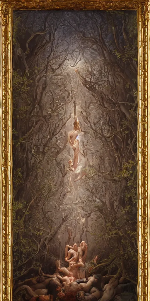 Image similar to a stunning and noble highly detailed romantic period style painting of the place where gods come into being by james jean, josep tapiro baro and harles sillem lidderdale, trending on artstation, oil painting masterpiece, symmetry, rule of thirds, mysterious