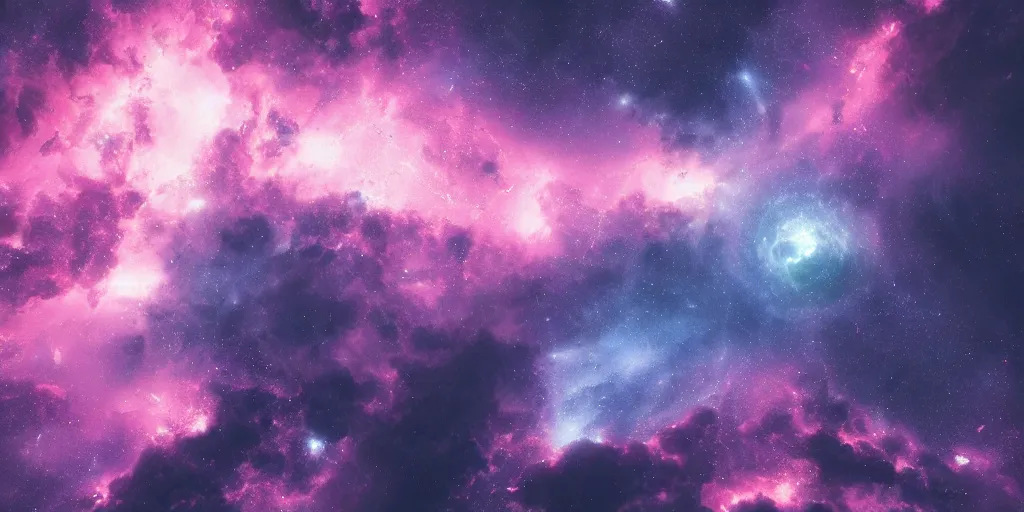 Image similar to the outer space nebulae are dark epic and beautiful, highly detailed, houdini simulation, octane render, majestic, mysterious, double - exposure, light, tones of black in background, sublime, soft lighting, ray tracing global illumination, translucid luminescence, lumen reflections