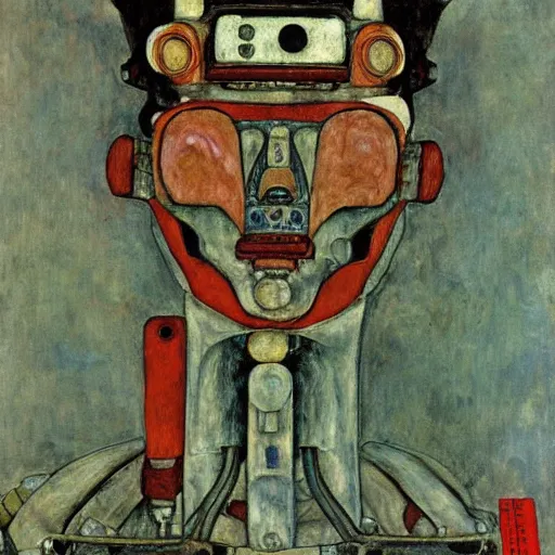 Prompt: portrait of a robot by egon schiele in the style of frank frazetta