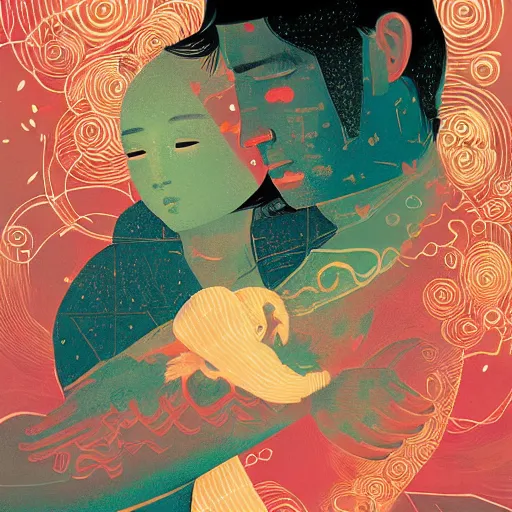 Prompt: Unconditional love, By Victo Ngai and James Gilleard