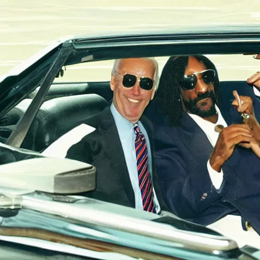 Image similar to joe biden smoking blunt with snoop dog in ferrari testarossa