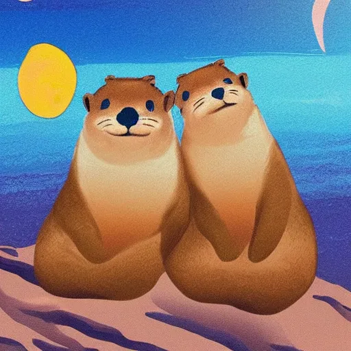 Image similar to otters holding hands into the sunset dream 8k award winning masterpiece