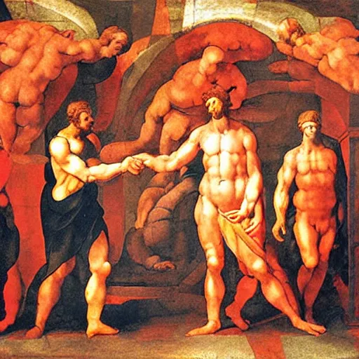 Prompt: a handshake as painted by Michelangelo
