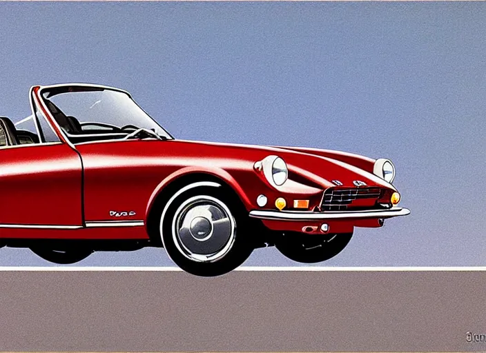 Image similar to highly detailed 1 9 6 9 red datsun fairlady roadster, retro minimalist art by jean giraud, moebius starwatcher comic, sharp, 8 k