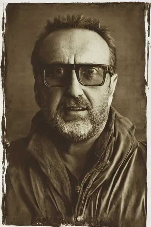 Image similar to richard garriott, portrait, full body, symmetrical features, silver iodide, 1 8 8 0 photograph, sepia tone, aged paper, sergio leone, master prime lenses, cinematic