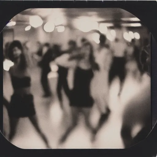 Image similar to Polaroid photograph of a busy dance floor at night