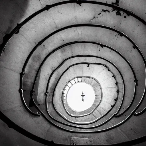 Image similar to creepy photo of a spiral staircase in a sewer