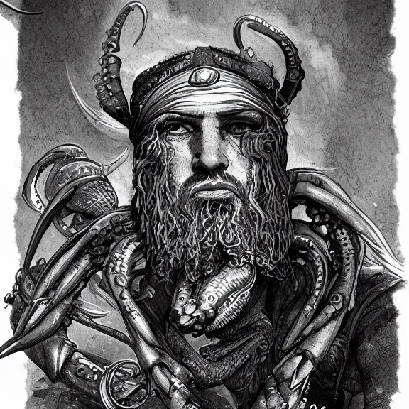 Image similar to A portrait of a man crossed with a crab and a squid, D&D rulebook illustration, fantasy, highly detailed, digital drawing