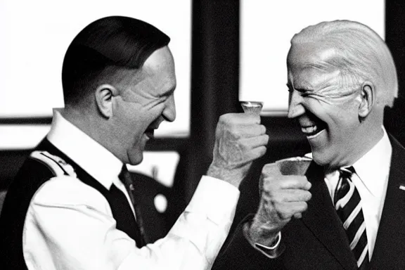 Image similar to “ very very intricate photorealistic photo of hitler and joe biden laughing together, detailed natural lighting, award - winning crisp details ”