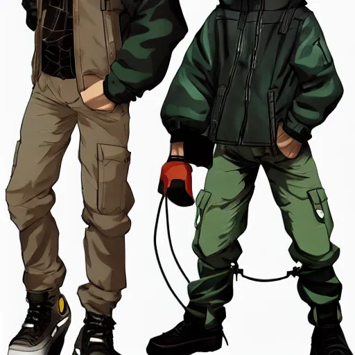 Image similar to huey freeman from boondocks in an acronym techwear outfit, anime, character design, in the style of akihiko yoshida, high definition, fullbody, artstation, 4 k