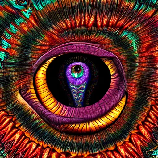 Prompt: dark fantasy, 4 k, textured 3 d, intense detail, psychedelic, amazing background, bas relief, eyeball in center of hideous monster, alex grey style