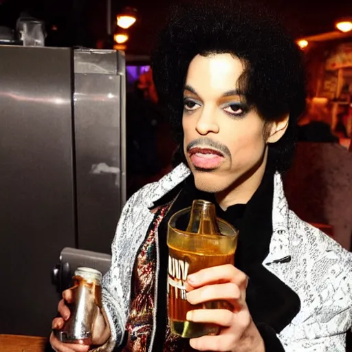 Image similar to photo of Prince drinking a 40 outside the 5 and dime