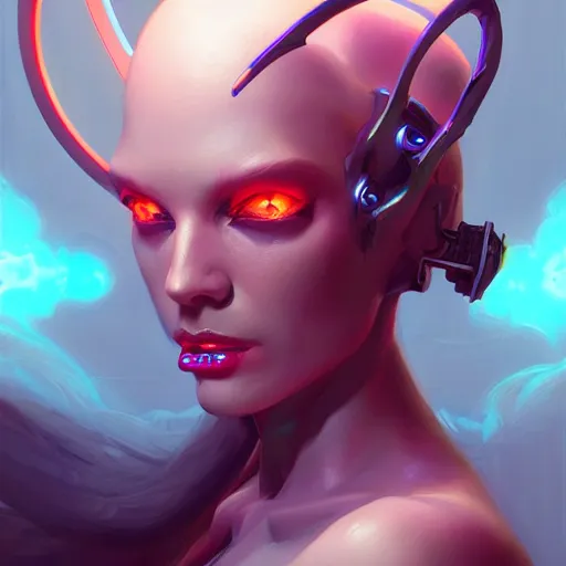 Image similar to a portrait of a nubile cybernetic duchess of hell, cyberpunk concept art by pete mohrbacher and wlop and artgerm and josan gonzales and jean claude meziere and syd mead and moebius, trending on artstation, unreal engine, highly detailed, intricate, sharp focus, digital art, 8 k