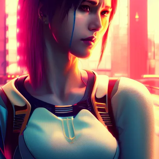 Image similar to beautiful cyberpunk 2 0 7 7 female character, futuristic, art by ilya kuvshinov, strong strokes, photo of asuna from sao, intricate, elegant, sharp focus, illustration, highly detailed, digital painting, trending on artstation, award winning, concept art, sharp focus h 8 0 0