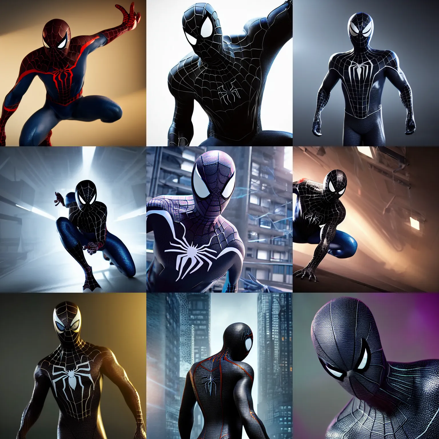 Prompt: bright studio setting, highly detailed, unreal engine 5 quality render, studio lighting, crisp quality and light reflections, photorealistic portrait, still photo of symbiote spider - man