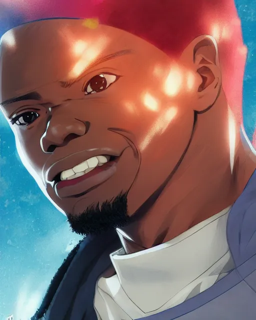 Image similar to anime portrait of Kevin Hart as an anime man by Stanley Artgerm Lau, WLOP, Rossdraws, James Jean, Andrei Riabovitchev, Marc Simonetti, and Sakimichan, trending on artstation