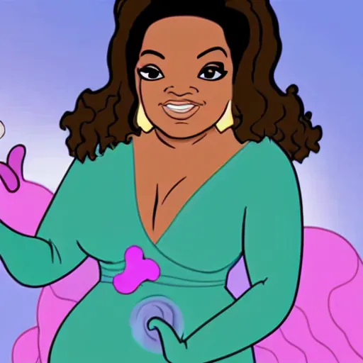 Image similar to oprah winfrey as a giant octopus villain, disney cartoon