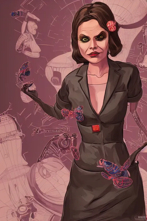 Image similar to bugs lady, with body full of bugs, cleanest posse, cleanest content, reduce duplication, justify, realistic parallel content, hyperrealistic anatomy, violet polsangi pop art, gta chinatown wars art style, bioshock infinite art style, incrinate, rgba color, white frame, balance proportion content