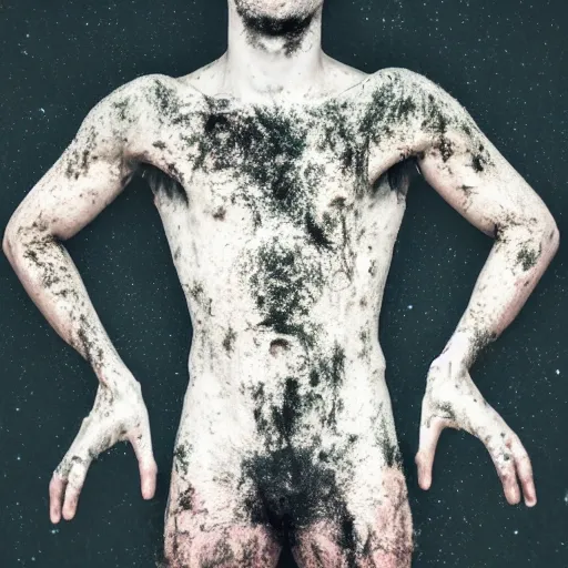 Image similar to ultra detailed photo of a man with many moldy arms covering his entire body